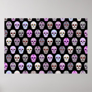Colorful Day of the Dead Sugar Skull Pattern Poster