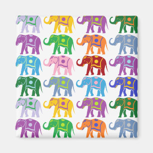 Colorful Decorative Elephants Pattern Magneet