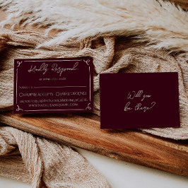 Colorful Deep Burgundy Hand Written Retro Wedding RSVP Kaartje