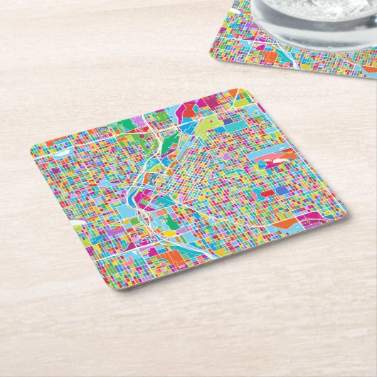 Colorful Denver Map Kartonnen Onderzetters (Schuin)