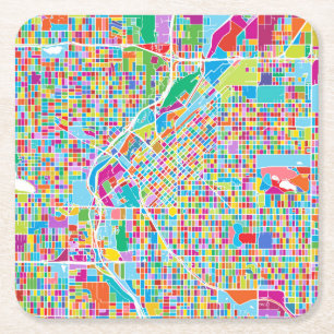 Colorful Denver Map Kartonnen Onderzetters