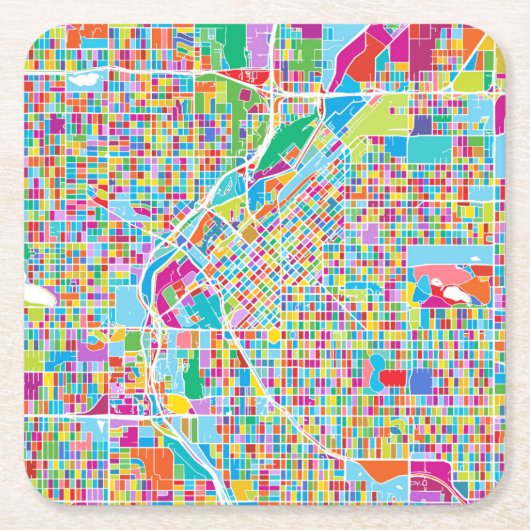 Colorful Denver Map Kartonnen Onderzetters (Voorkant)