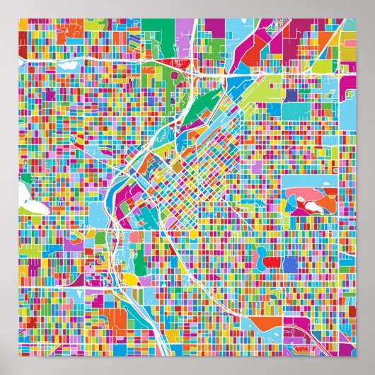 Colorful Denver Map Poster (Voorkant)