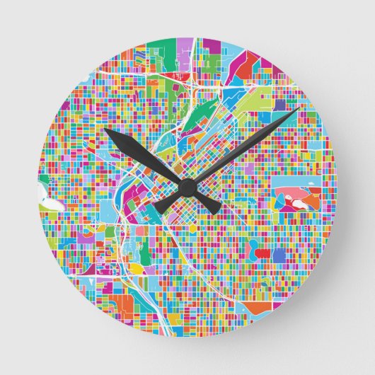 Colorful Denver Map Ronde Klok (Voorkant)