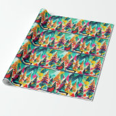 Colorful design of Christmas trees Cadeaupapier (Uitgerold)
