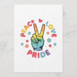 Colorful design with peace, love and pride hand kaart