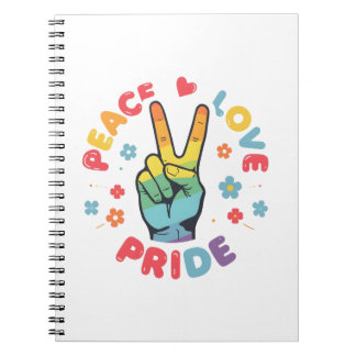 Colorful design with peace, love and pride hand notitieboek