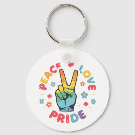 Colorful design with peace, love and pride hand sleutelhanger