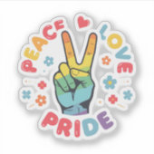Colorful design with peace, love and pride hand sticker (Voorkant)
