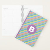 Colorful Diagonal Candy Stripes Lilac Monogram Planner (Display)