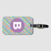 Colorful Diagonal Candy Stripes Purple Monogram Bagagelabel (Voorkant (horizontaal))