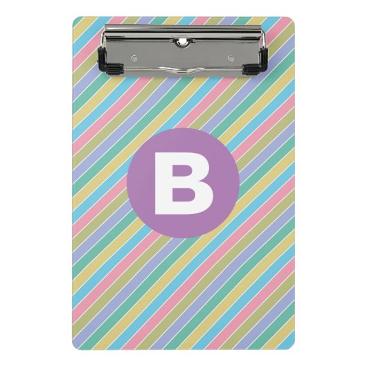 Colorful Diagonal Candy Stripes Purple Monogram Mini Klembord (Voorkant)