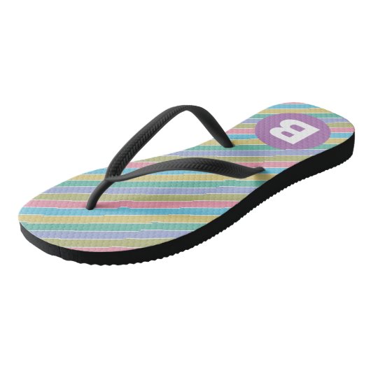 Colorful Diagonal Candy Stripes Purple Monogram Teenslippers (Schuin)