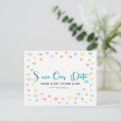 Colorful diamants confetti bruiloft Save Our Date Aankondigingskaart (Staand voorkant)