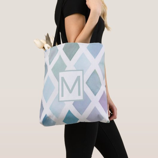 Colorful Diamond Pattern met Initiaal Canvas tas (Dichtbij)