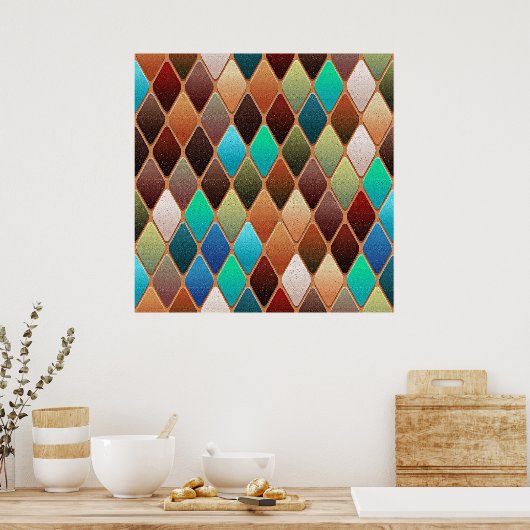 Colorful Diamond Pattern Poster (Keuken)
