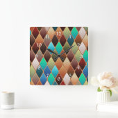 Colorful Diamond Pattern Vierkante Klok (Huis)
