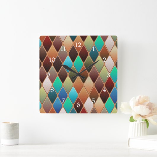 Colorful Diamond Pattern Vierkante Klok (Huis)