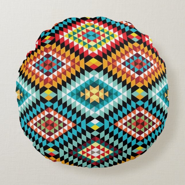 Colorful Diamonds Rond Kussen (Voorkant)