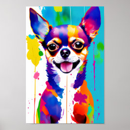 Colorful Digital Art Portrait, Cute Chihuahua Dog Poster