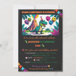 Colorful Dino Balloons Invite – Editable Kaart