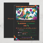 Colorful Dino Balloons Invite – Editable Kaart (Voorkant / Achterkant)