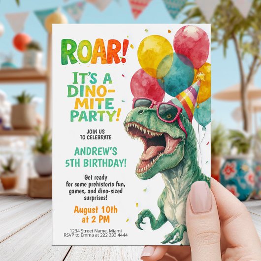Colorful Dinosaur Birthday Party Design Kaart