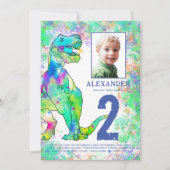 Colorful Dinosaur Birthday Party Foto Kaart (Voorkant)