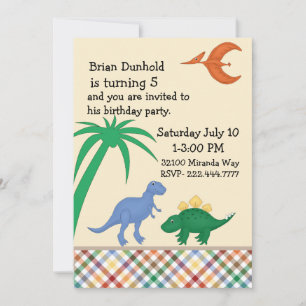Colorful Dinosaur Birthday Party Invitation Kaart