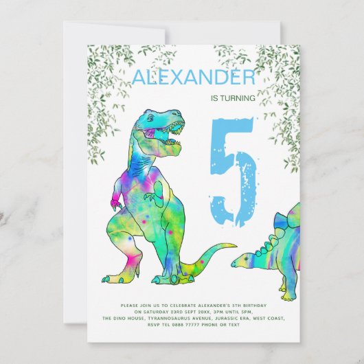 Colorful Dinosaur Birthday Party Kaart (Voorkant)