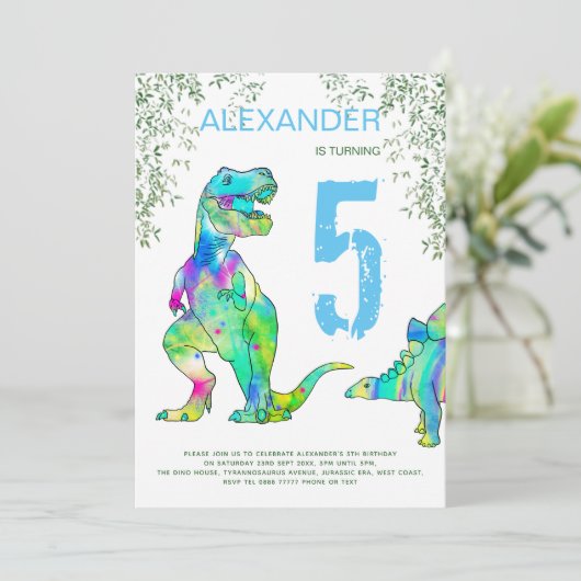 Colorful Dinosaur Birthday Party Kaart (Staand voorkant)