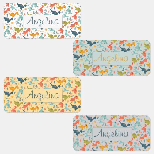 Colorful dinosaur cartoon cute pattern white name  labels (Groep)