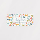 Colorful dinosaur cartoon cute pattern white name  labels (Design 1)