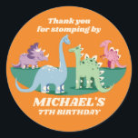 Colorful Dinosaur Cartoon Kids Birthday Party Ronde Sticker<br><div class="desc">Kute party gunsten voor kinderen,  jongens of meisjes die van dinosaurussen houden en t-rex. Ideaal voor kinderen op verjaardagsfeestje,  feestvieren en dankjewel op het label. U kunt de tekst voor baby shower of andere gelegenheid en partij ook aanpassen.</div>
