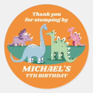 Colorful Dinosaur Cartoon Kids Birthday Party Ronde Sticker