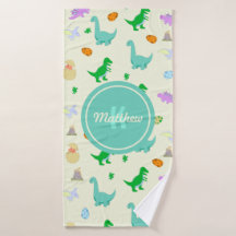 Colorful Dinosaur & Egg Pattern Kinder Boys Monogr