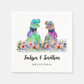 Colorful Dinosaur Gay Wedding T-Rex Two Grooms Servet (Voorkant)