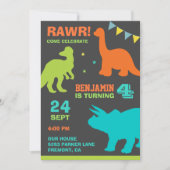 Colorful Dinosaur Kids Birthday Party Invitation Kaart (Voorkant)