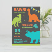 Colorful Dinosaur Kids Birthday Party Invitation Kaart (Staand voorkant)