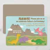 Colorful Dinosaur Kids Birthday Party Kaart (Voorkant / Achterkant)