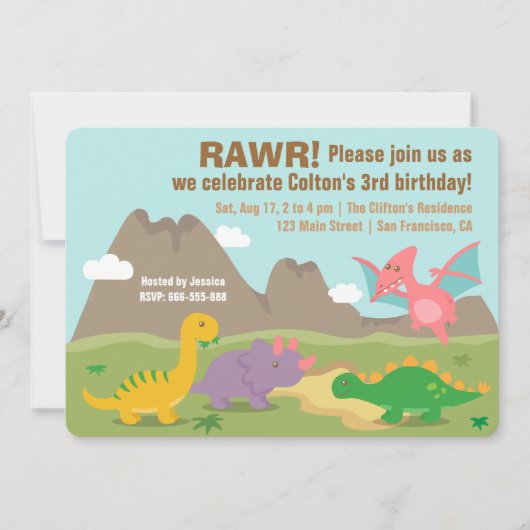 Colorful Dinosaur Kids Birthday Party Kaart (Voorkant)