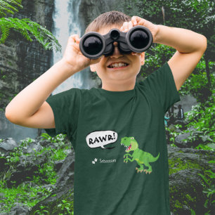 Colorful Dinosaur Pattern met naam T-Rex Boy T-shirt