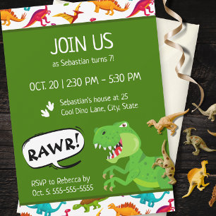 Colorful Dinosaur Pattern T-Rex Birthday Party Kaart