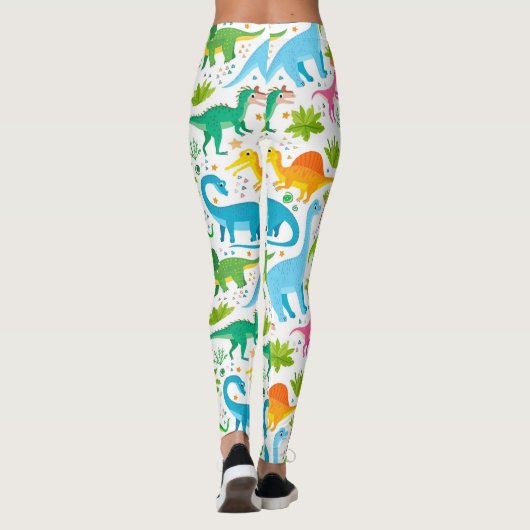Colorful Dinosaur Seamless Pattern, Dinosaur Seaml Leggings (Achterkant)