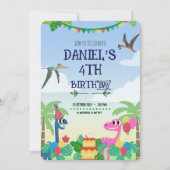 Colorful Dinosaur Thlethday Party Invitation Kaart (Voorkant)