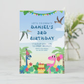 Colorful Dinosaur Thlethday Party Invitation Kaart (Staand voorkant)