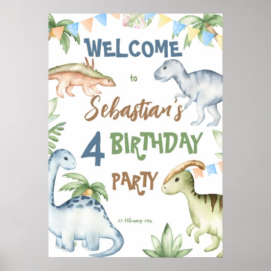 Colorful dinosaur toddler - jarig feest poster (Voorkant)