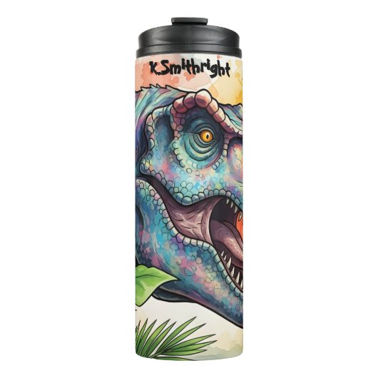 Colorful Dinosaur Tropical Leaves Roaring Thermosbeker (Voorkant)