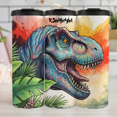 Colorful Dinosaur Tropical Leaves Roaring Thermosbeker