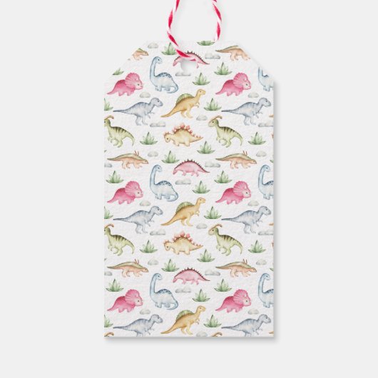 Colorful dinosaur verjaardagsfeest bedankt cadeaulabel (Achterkant)